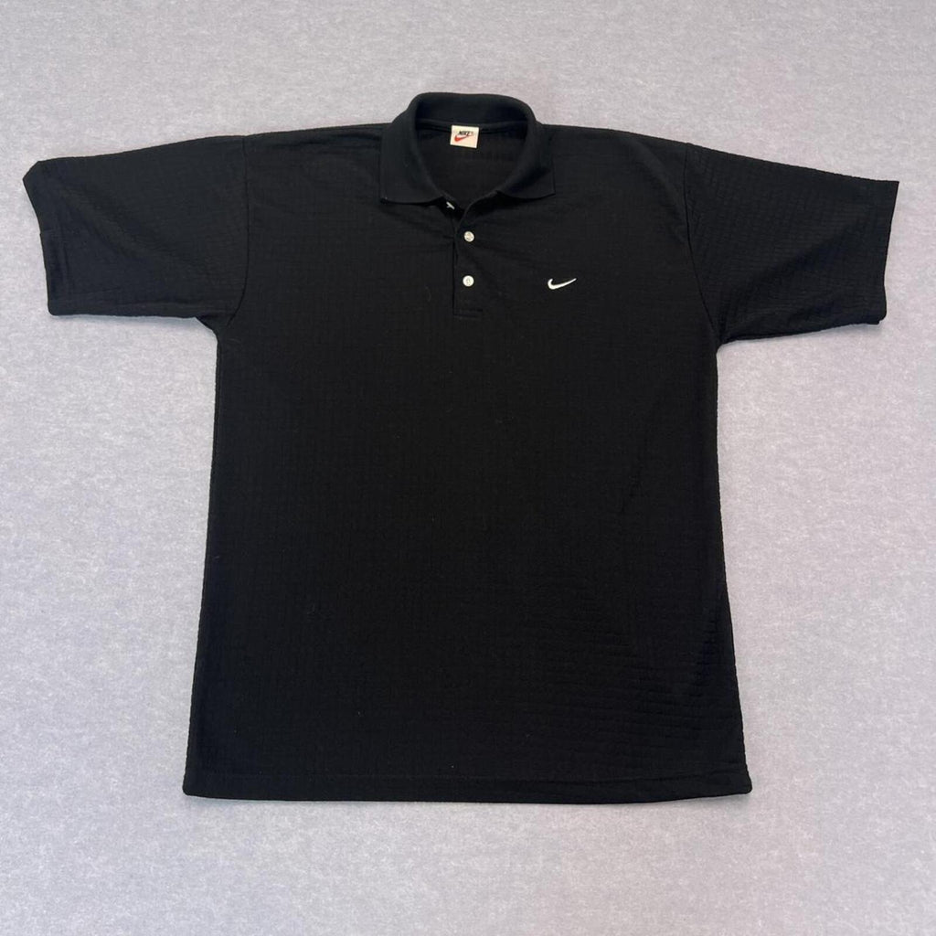 Vintage Nike Waffle Texture Men's Black Polo Shirt Embroidered Swoosh XXL