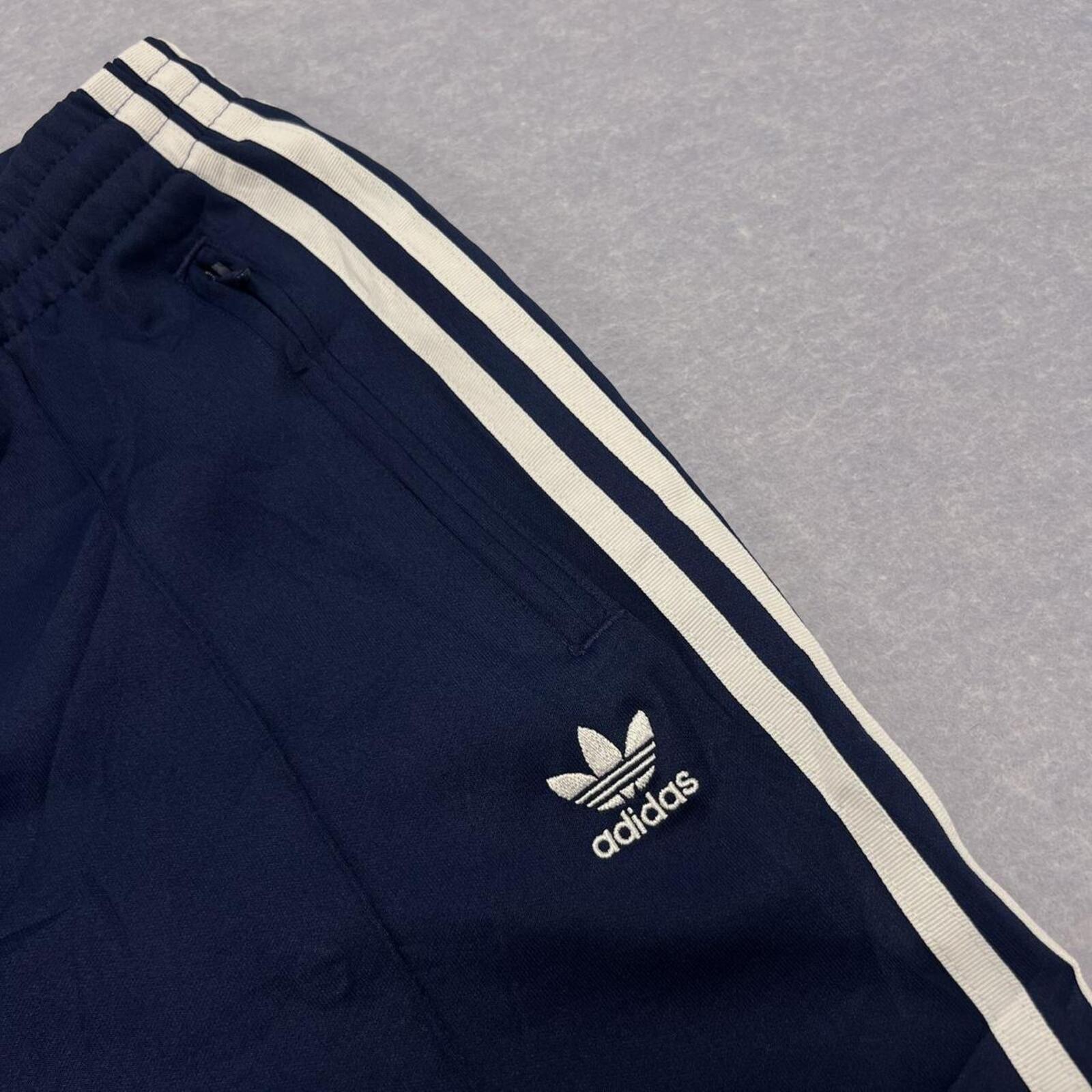 Vintage Adidas Originals Men's Navy & White Stripe Tapered Track Pants Medium