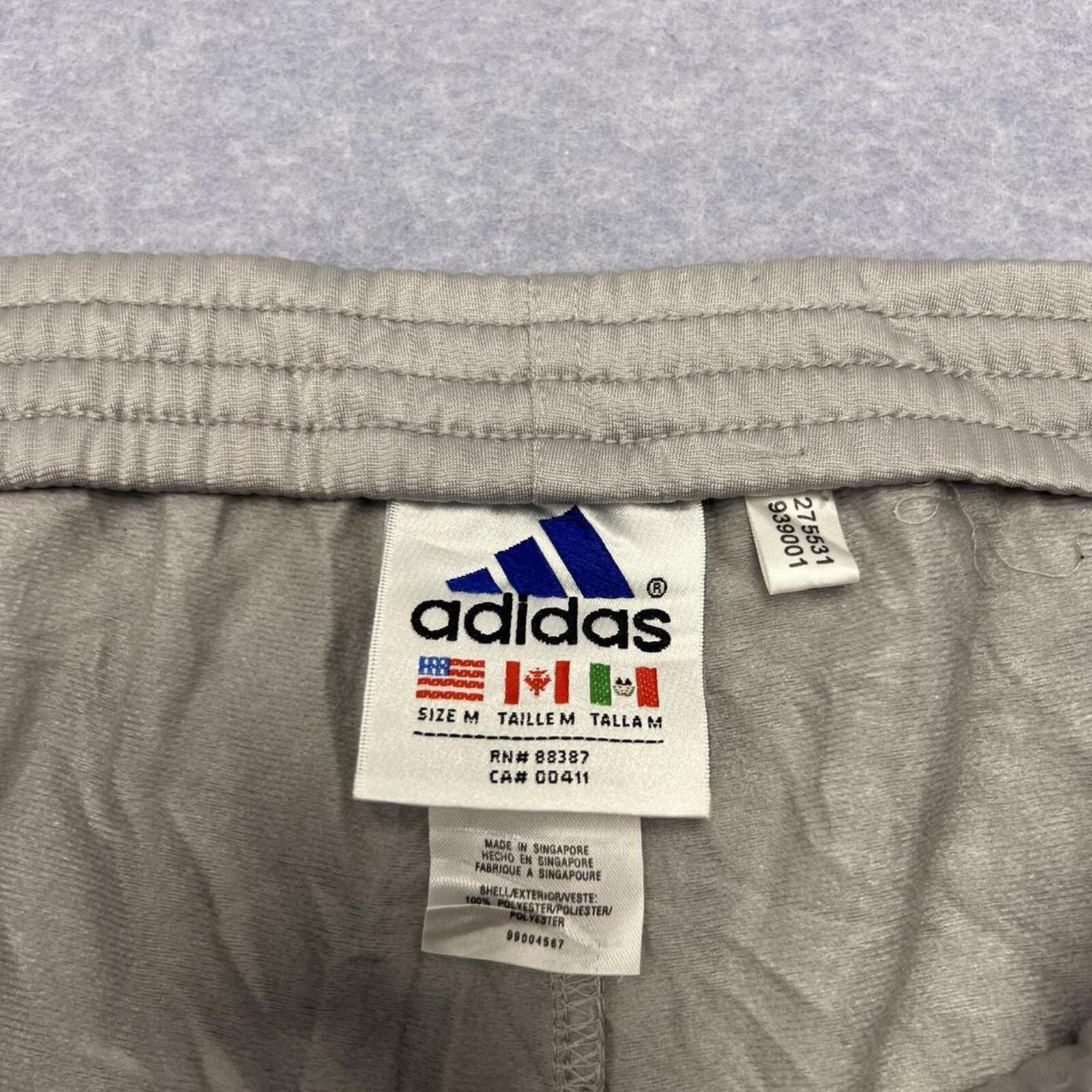Vintage 1999 Adidas Men's Silver & Black Striped Button up Baggy Streetwear Track Pants Warmup Joggers Oversized Medium