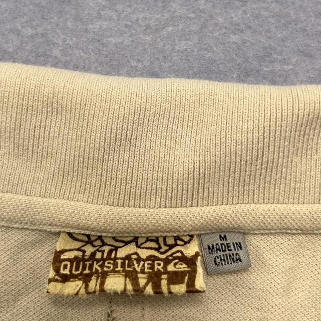 Vintage 90’s Quiksilver Surf Men's Cream Beige Tipped Polo Shirt Y2K Medium