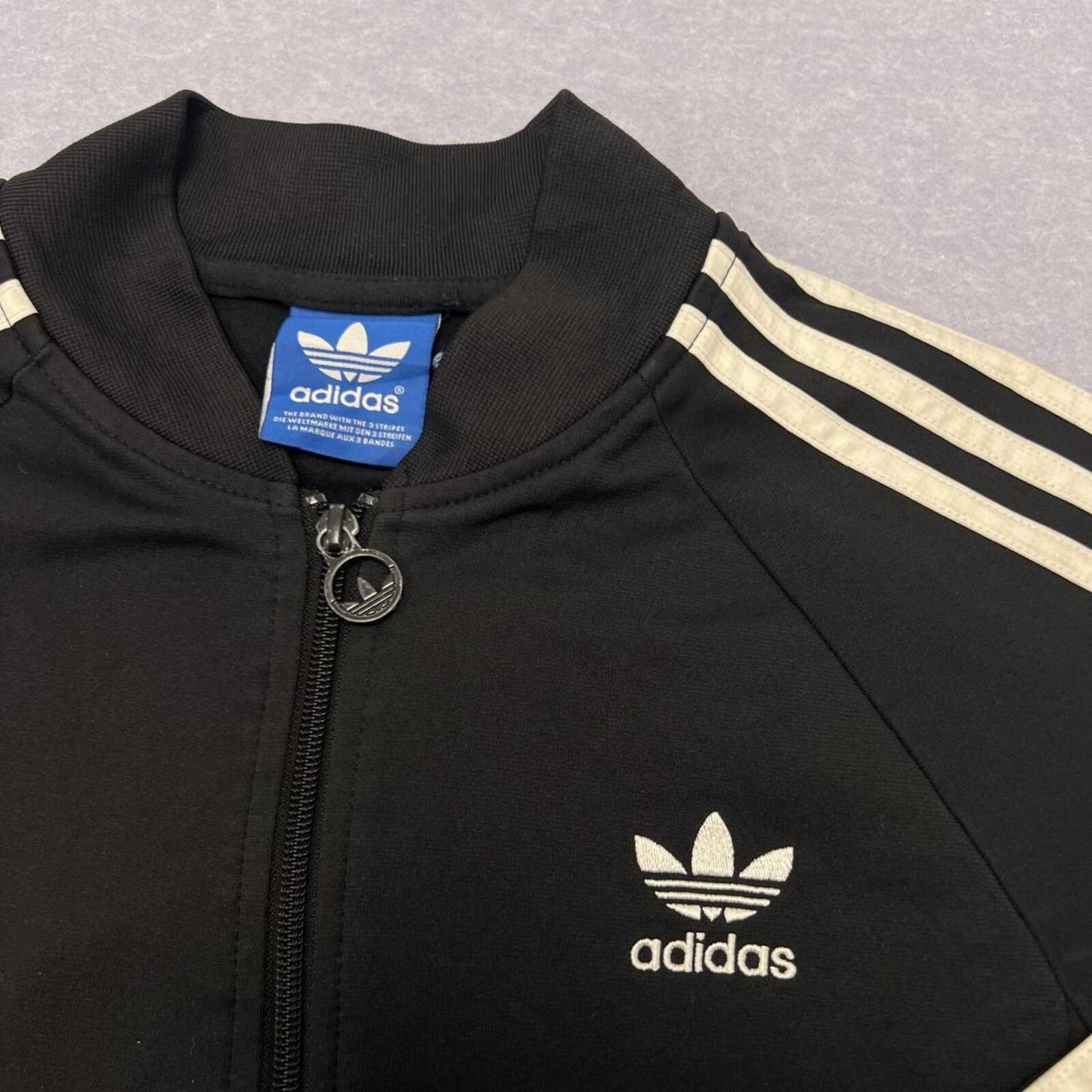 Vintage Adidas Originals Black & White Striped Track Jacket Oversized Y2K Small