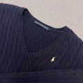 Vintage Ralph Lauren Sport Navy Cable Knit V-Neck Sweater Preppy Women's Medium