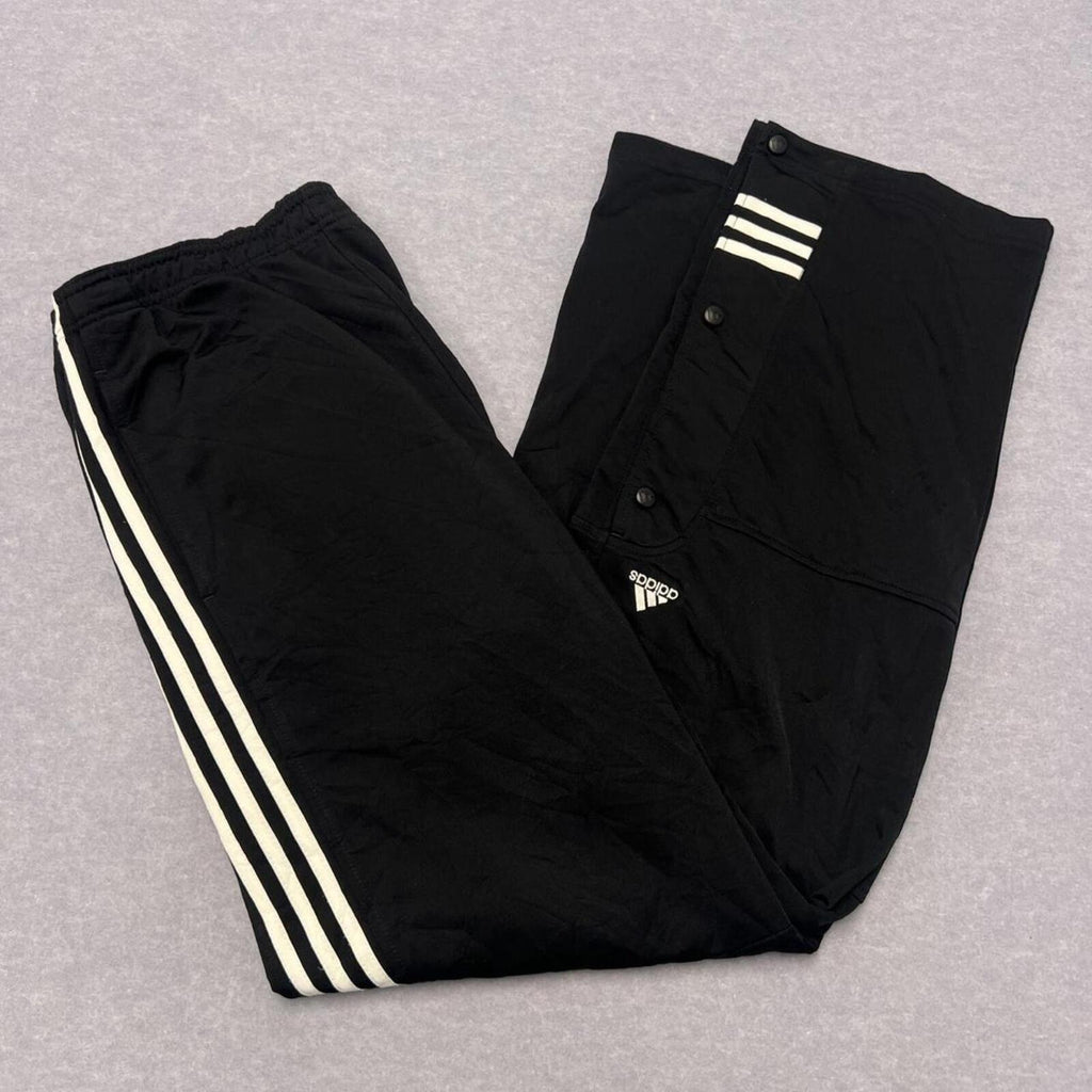 Vintage 2003 Adidas Men's Black & White Striped Baggy Streetwear Snap Button Track Pants Large