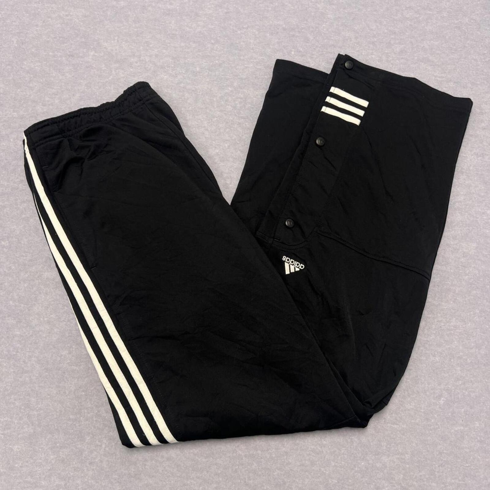 Vintage 2003 Adidas Men's Black & White Striped Baggy Streetwear Snap Button Track Pants Large