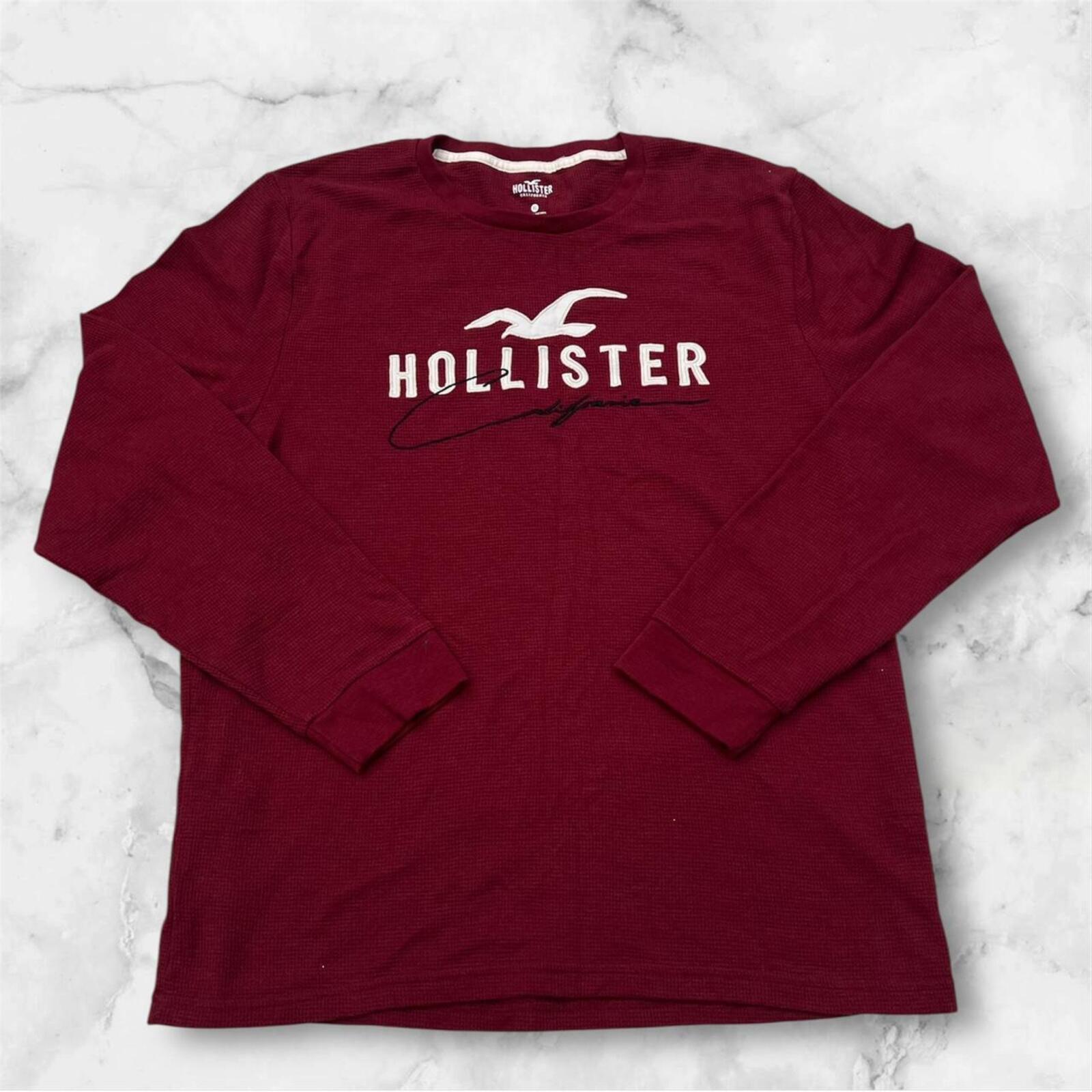 Vintage Men’s Hollister Spell Out Logo Burgundy Knit Sweater Y2K Jumper Size XL
