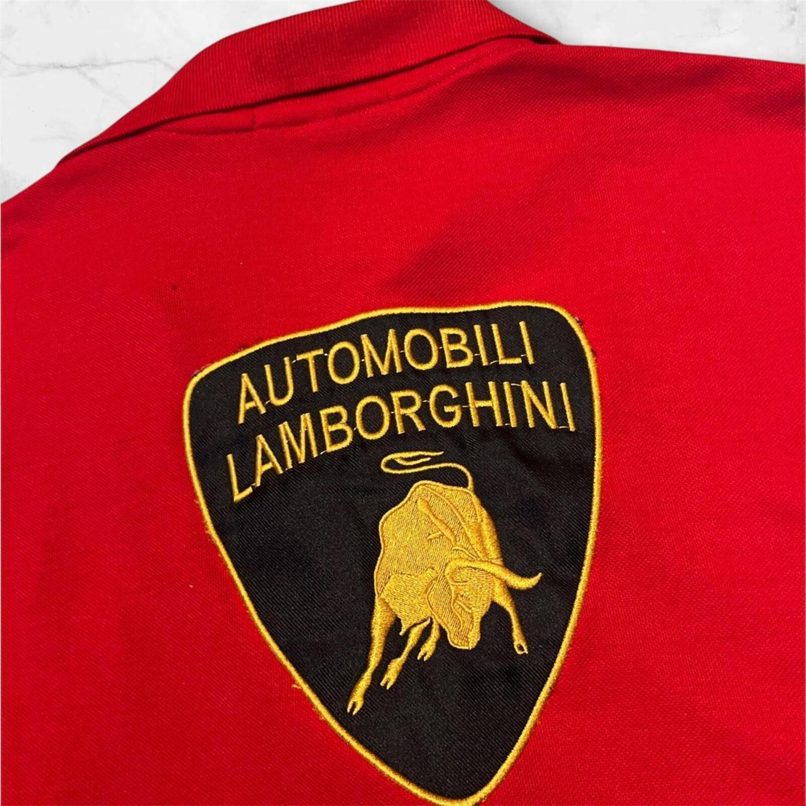 Vintage 1990’s Autombili Lamborghini Racing Men’s Red Crest Logo Polo Size XL