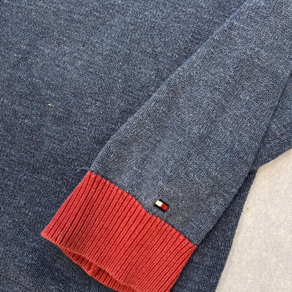 Vintage Tommy Hilfiger Men's Navy Blue Big Flag Knit Sweater Jumper Preppy XL