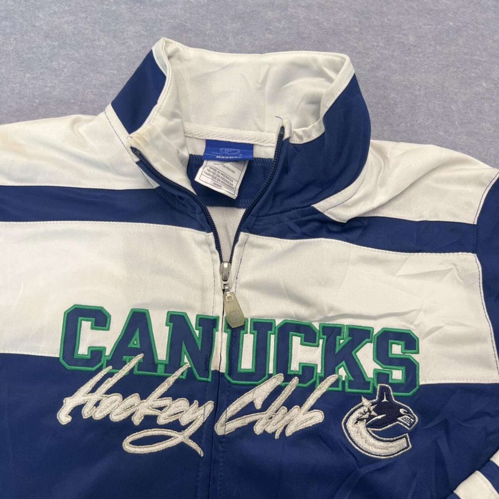 Vintage Reebok NHL Vancouver Canucks Hockey Club Track Jacket Blue White Medium