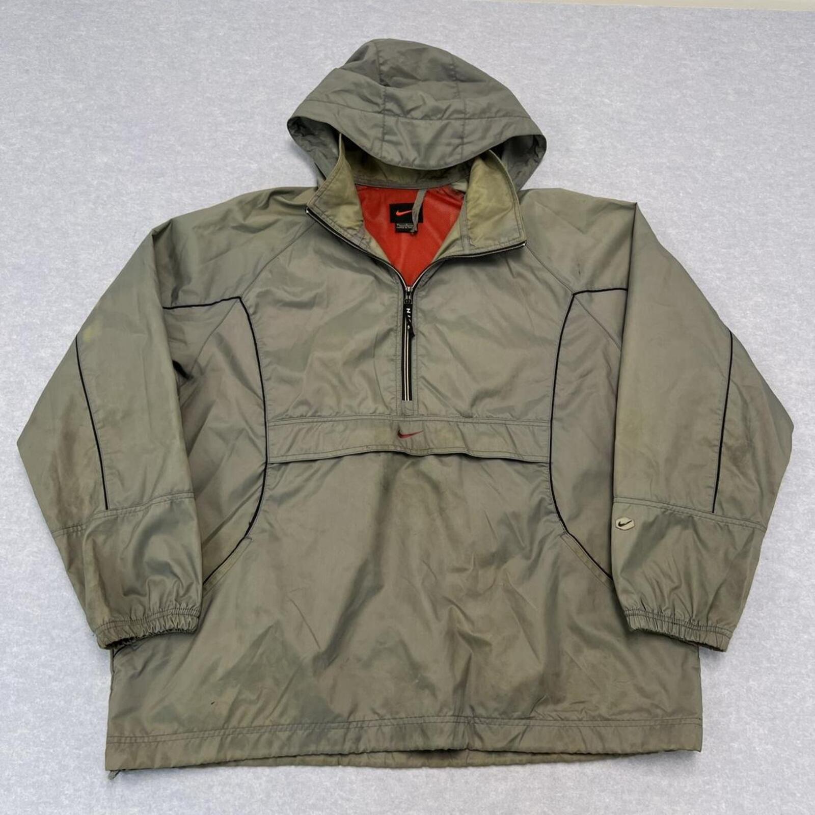 Vintage 90s Nike Grey Khaki Hooded Anorak Half Zip Windbreaker