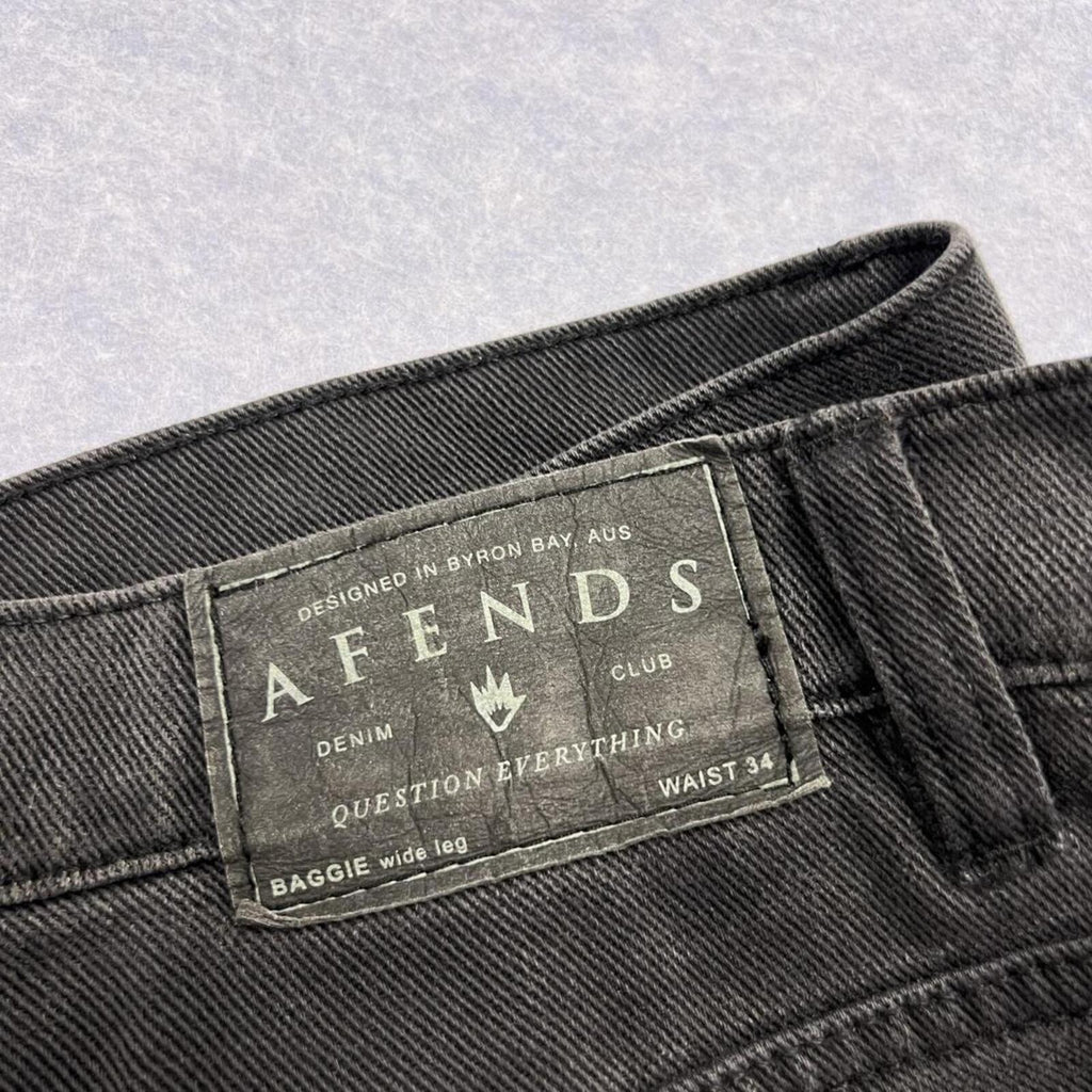 Afends Baggie Wide Leg Black Denim Streetwear / Skater Baggy Jeans W34