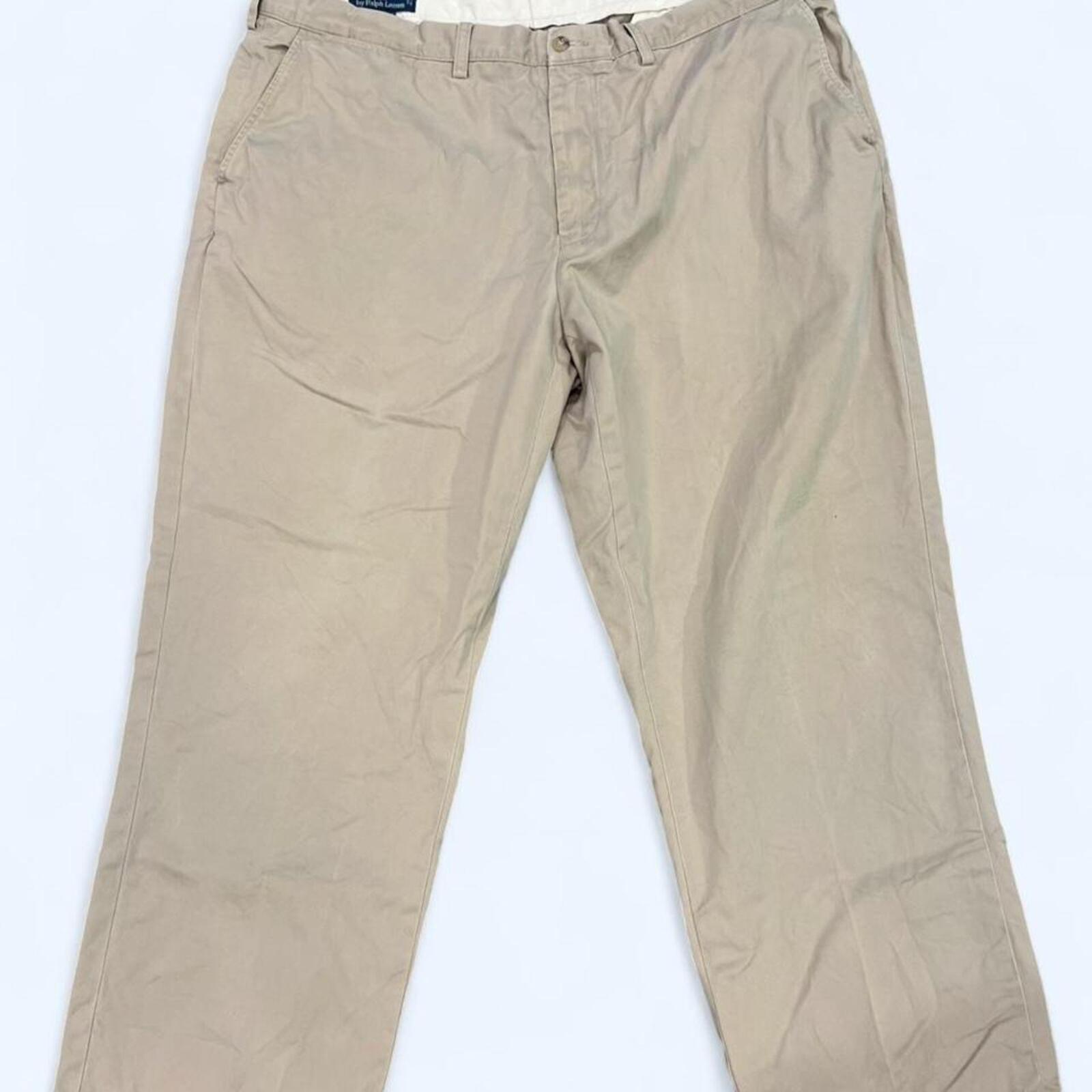 Vintage Polo Ralph Lauren Men's Beige Cream Preston Chino Trousers Pants W42 L32 (Navy Pony)