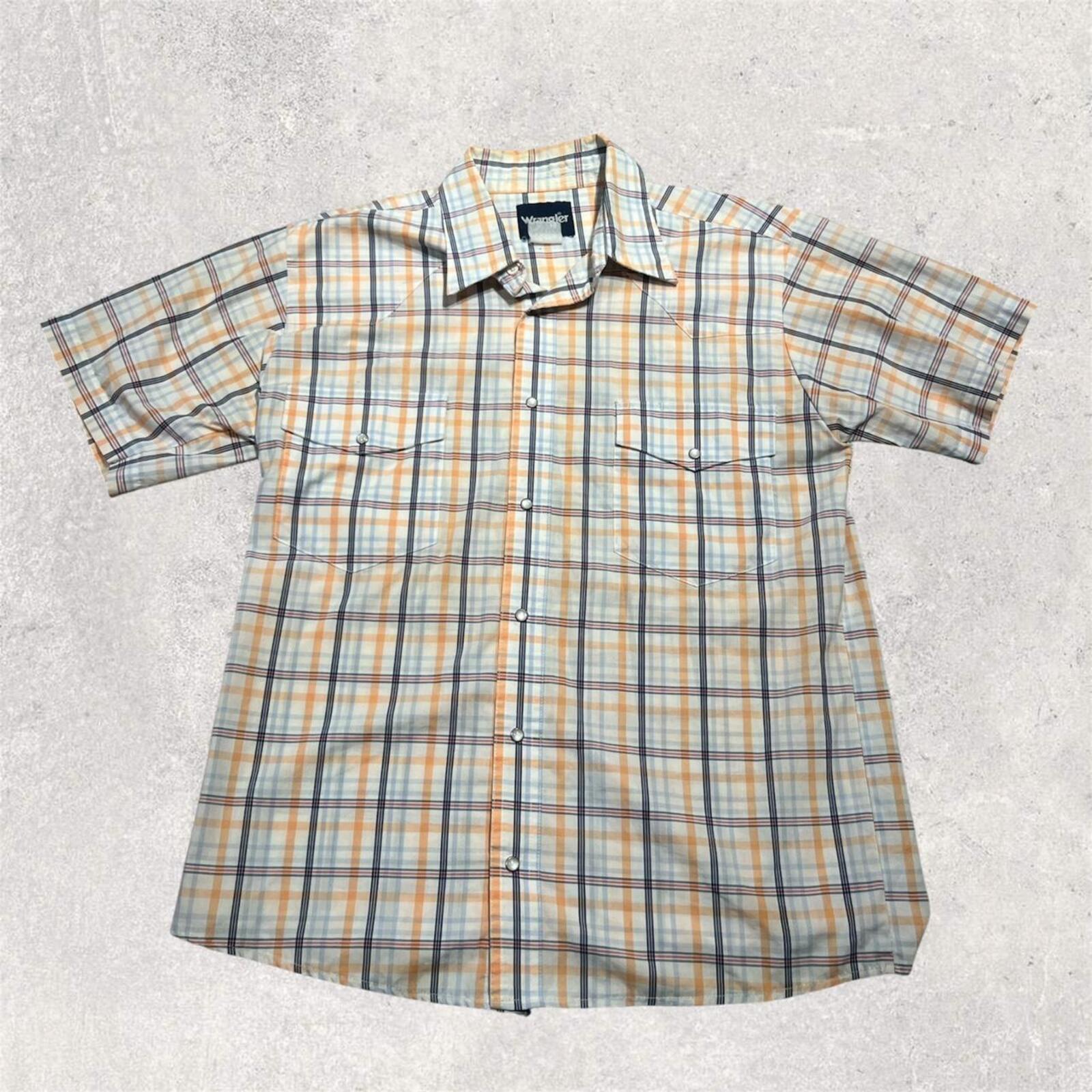 Vintage 90’s Wrangler Men's Orange & White Plaid Western Pearl Snap Dual Pocket Shirt Medium