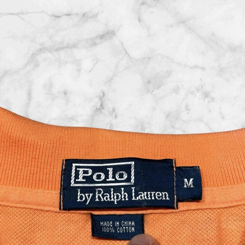 Vintage Polo Ralph Lauren Mens Orange Salmon Dress Polo (Light Blue Pony) Medium