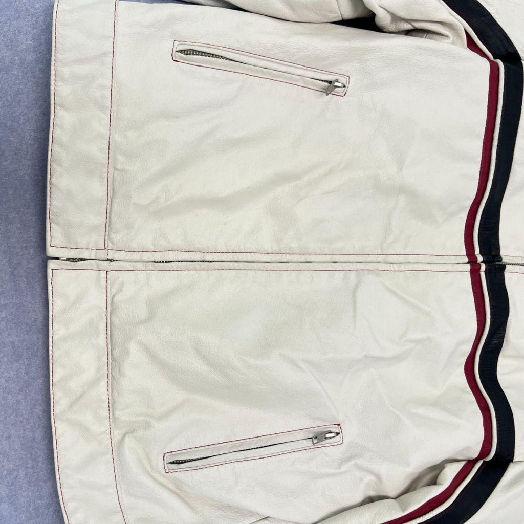 Vintage Politix White 100% Genuine Leather Motorcycle Racing Racer Jacket Large