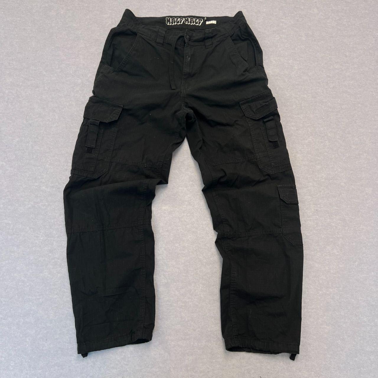Half Half Streetwear Men's Baggy Skater Carpenter Cargo Pants Black W32