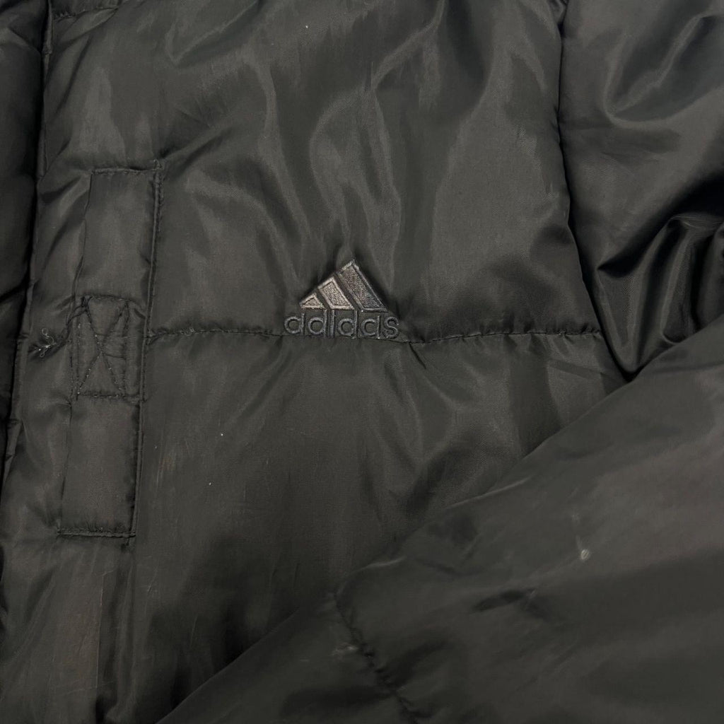 Vintage 1990s Adidas Black Large Logo Full Zip Puffer Jacket Oversized Medium
