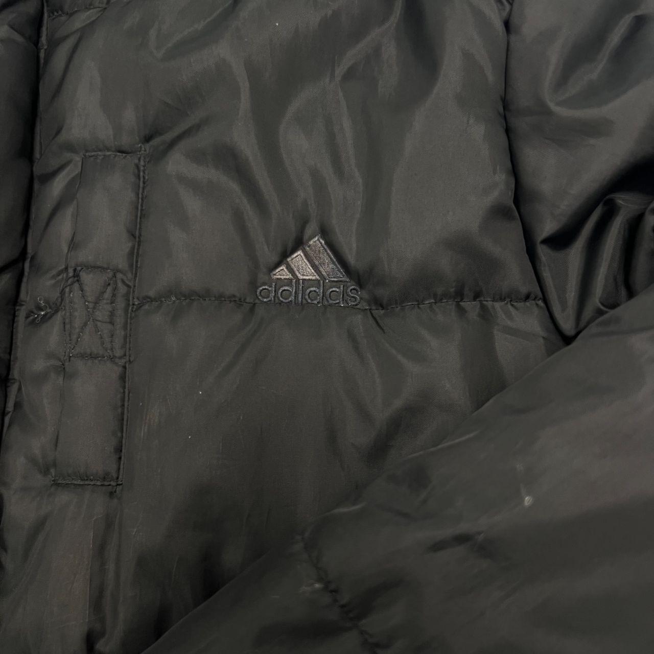 Vintage 1990s Adidas Black Large Logo Full Zip Puffer Jacket Oversized Medium