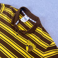 Vintage Hawthorn Hawks AFL Official Striped Polo Shirt Brown & Gold Y2K XXL