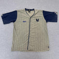 Vintage 2000 Adidas New York Yankees Grey Striped Button Up Baseball Jersey L.