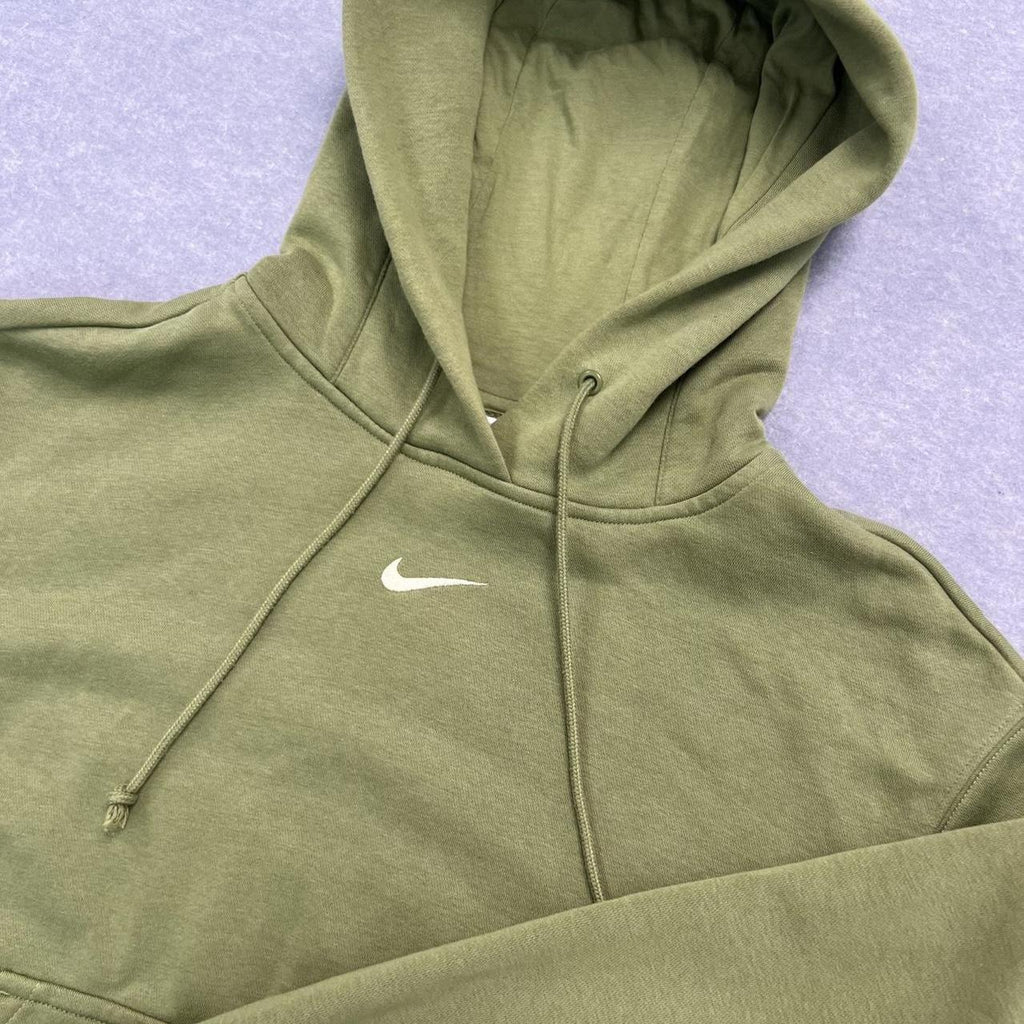 Vintage Nike Centre Swoosh Olive Green Oversized Hoodie Size Small Fits Large