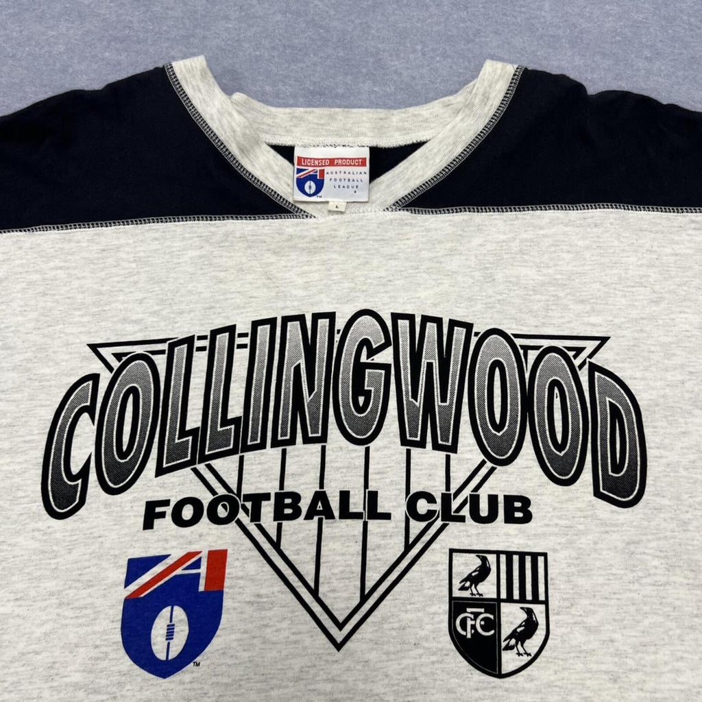 Vintage 90’s Collingwood Magpies AFL Men’s Grey Graphic Longsleeve T-Shirt Large