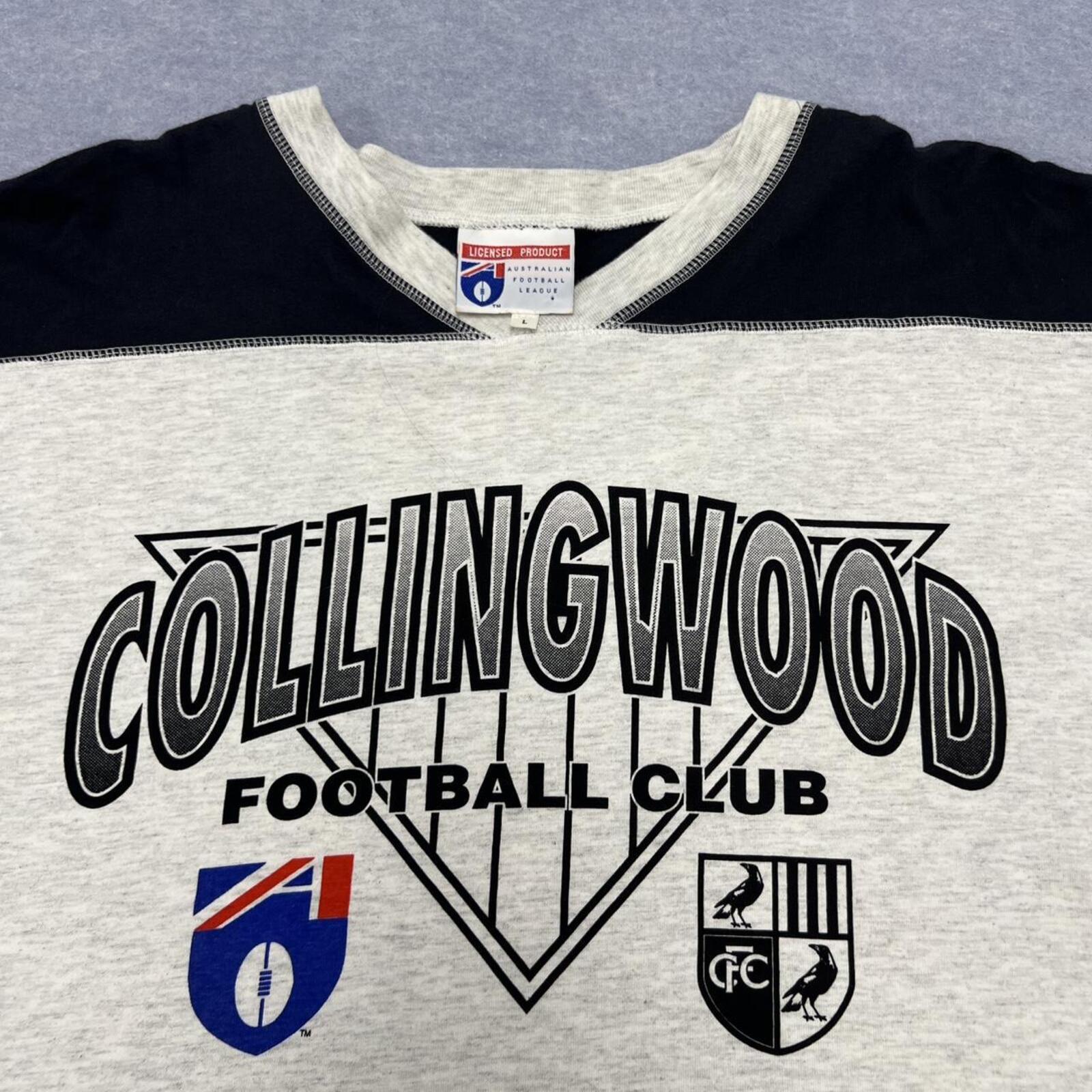 Vintage 90’s Collingwood Magpies AFL Men’s Grey Graphic Longsleeve T-Shirt Large