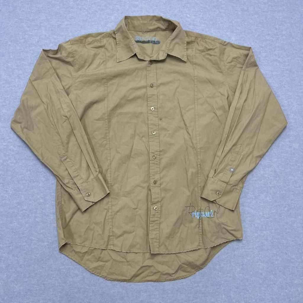 Vintage Rip Curl Men's Khaki Tan Long Sleeve Surf Shirt XXL Seagull Graphic Y2K
