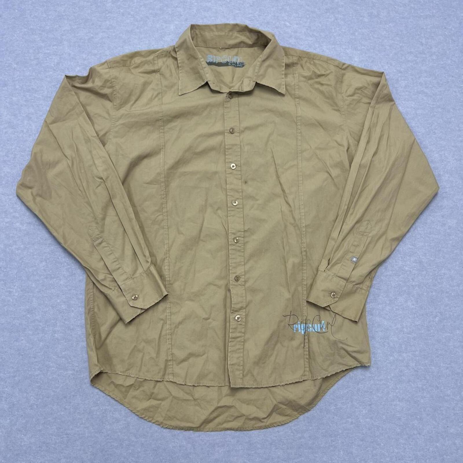 Vintage Rip Curl Men's Khaki Tan Long Sleeve Surf Shirt XXL Seagull Graphic Y2K
