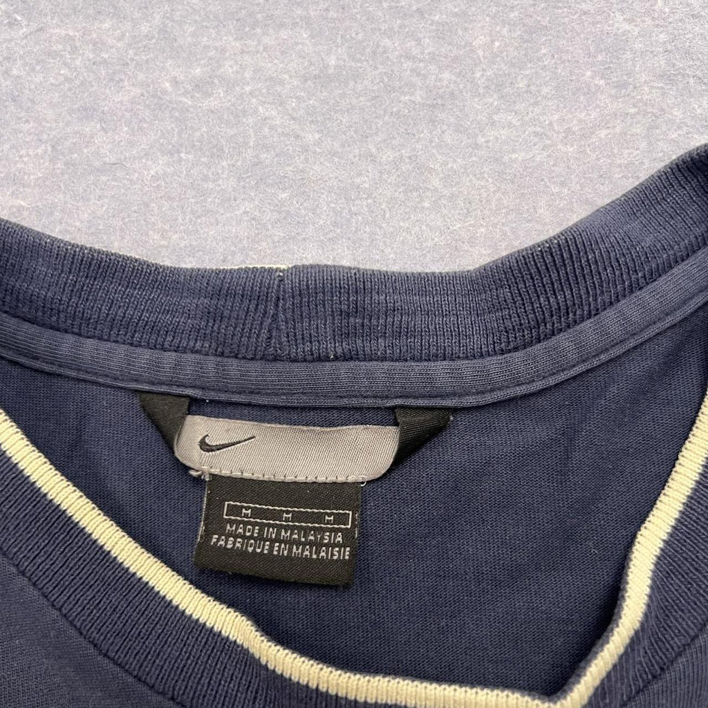 Vintage 2001 Nike Navy Blue & Grey Long Sleeve Panel Pipped T-Shirt Y2K Medium