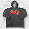Vintage GAP Kids Youth Grey & Red Spell Out Zip Up Hoodie Children’s Medium