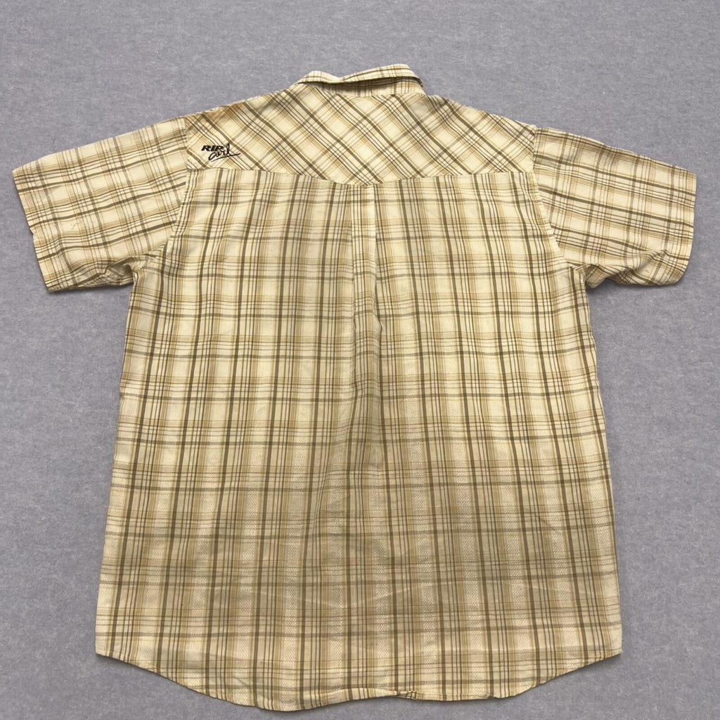 Vintage Rip Curl Brown Tan & White Plaid Checkered Y2K Button Up Shirt Men’s XL