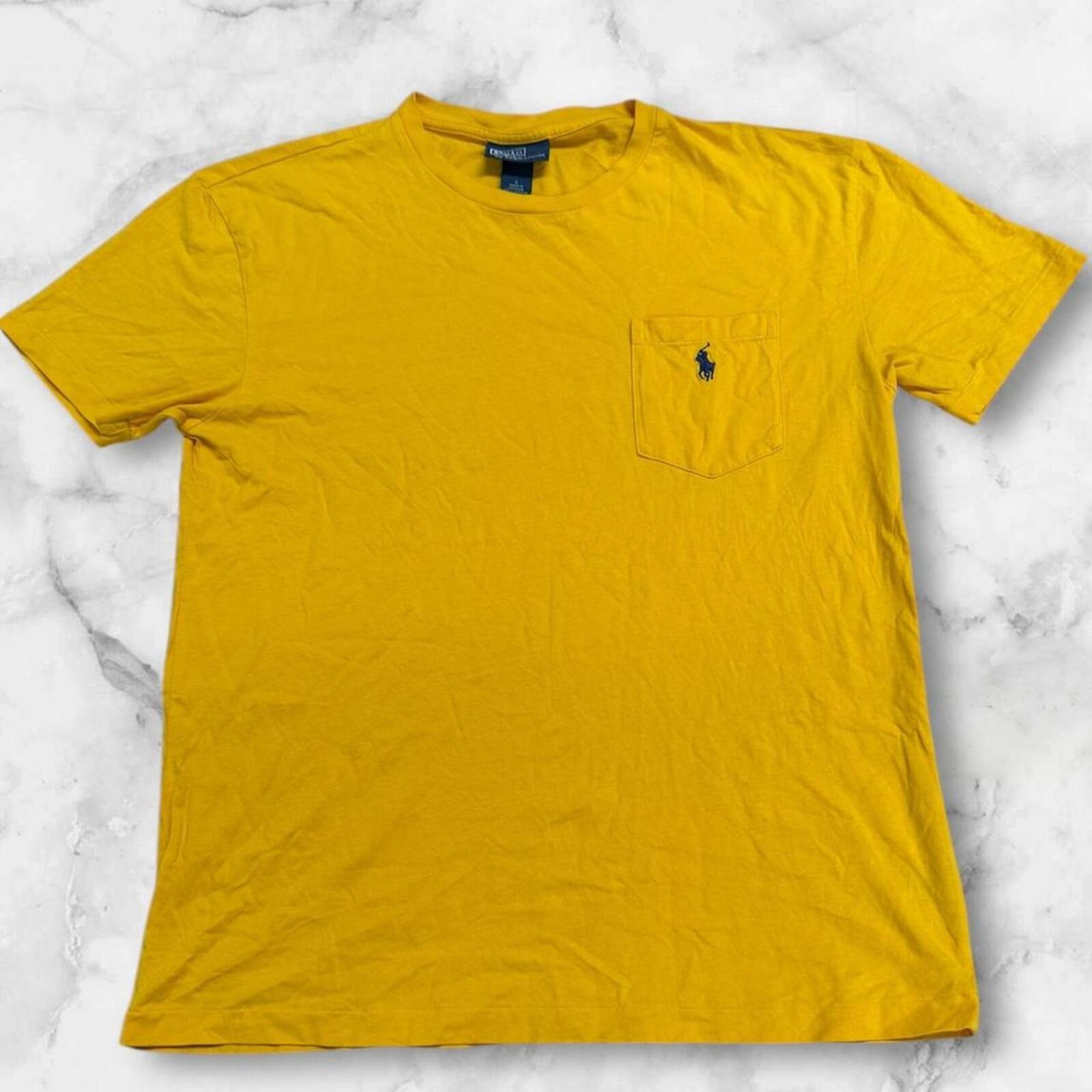 Vintage 1990’s Polo Ralph Lauren Men’s Mustard Yellow Pocket Tee (Navy Pony) T-shirt Small