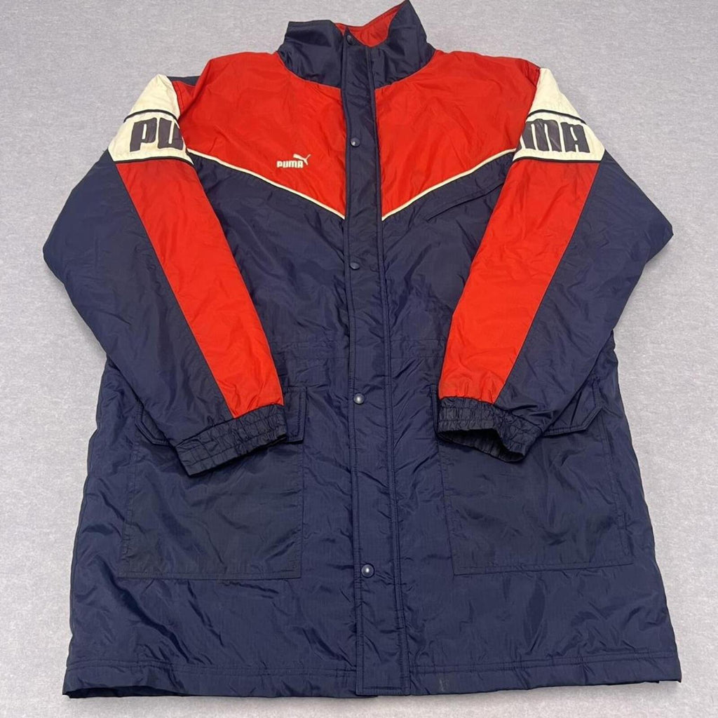 Vintage 80s Puma Sport Men's Navy & Red Padded Stadium Jacket Overcoat XL
