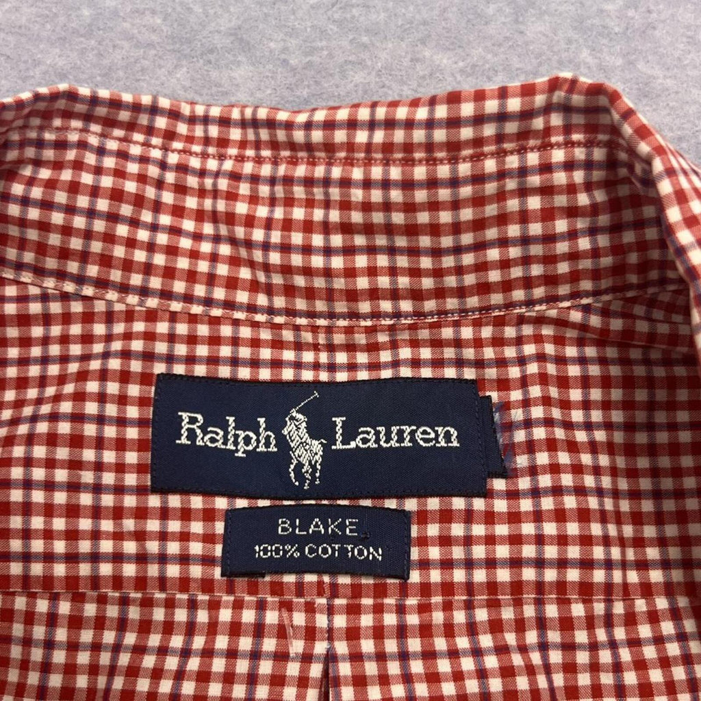 Vintage Ralph Lauren Blake Red & White Gingham Check Button Up Shirt Mens Large