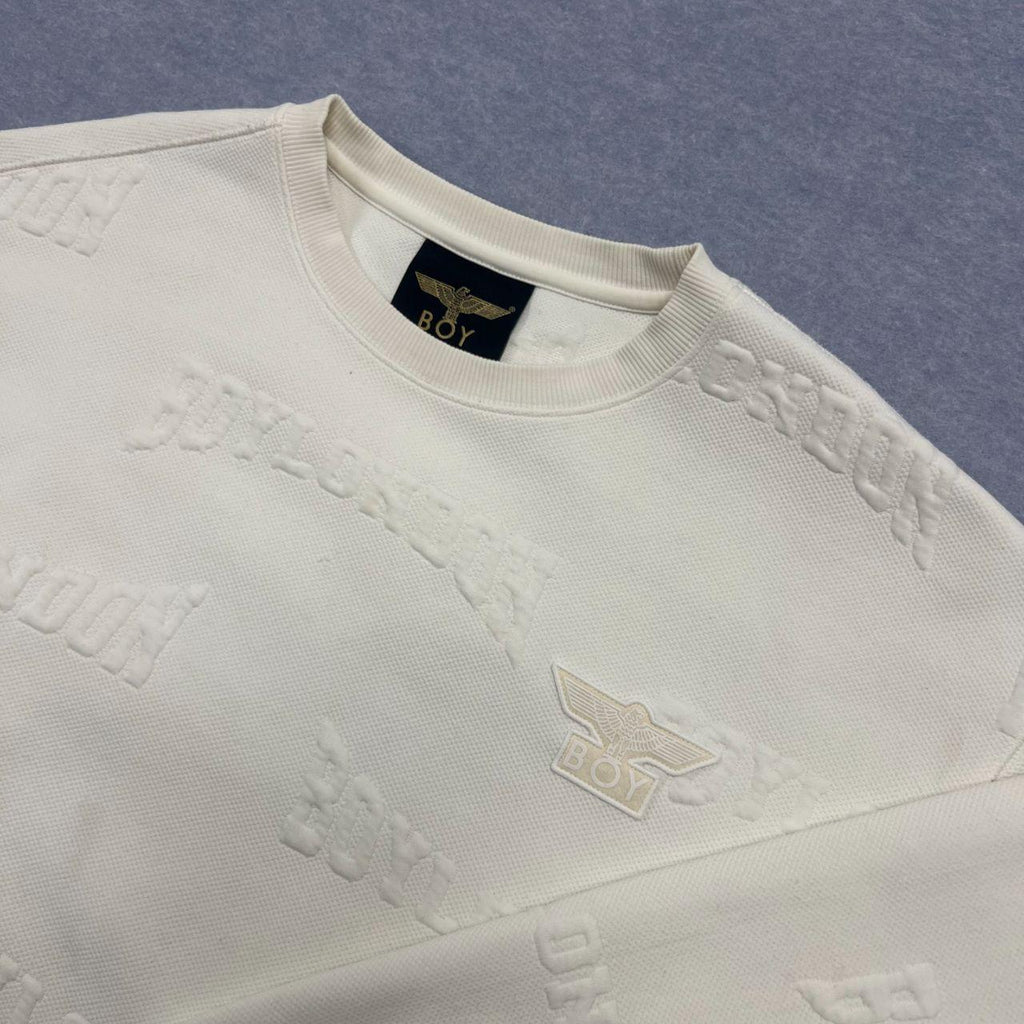 Vintage Boy London White Embossed Logo AOP Eagle Sweatshirt Jumper Oversized XS