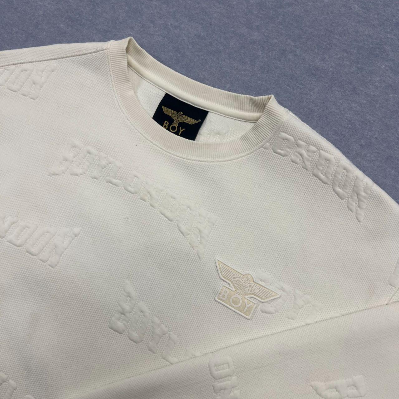 Vintage Boy London White Embossed Logo AOP Eagle Sweatshirt Jumper Oversized XS