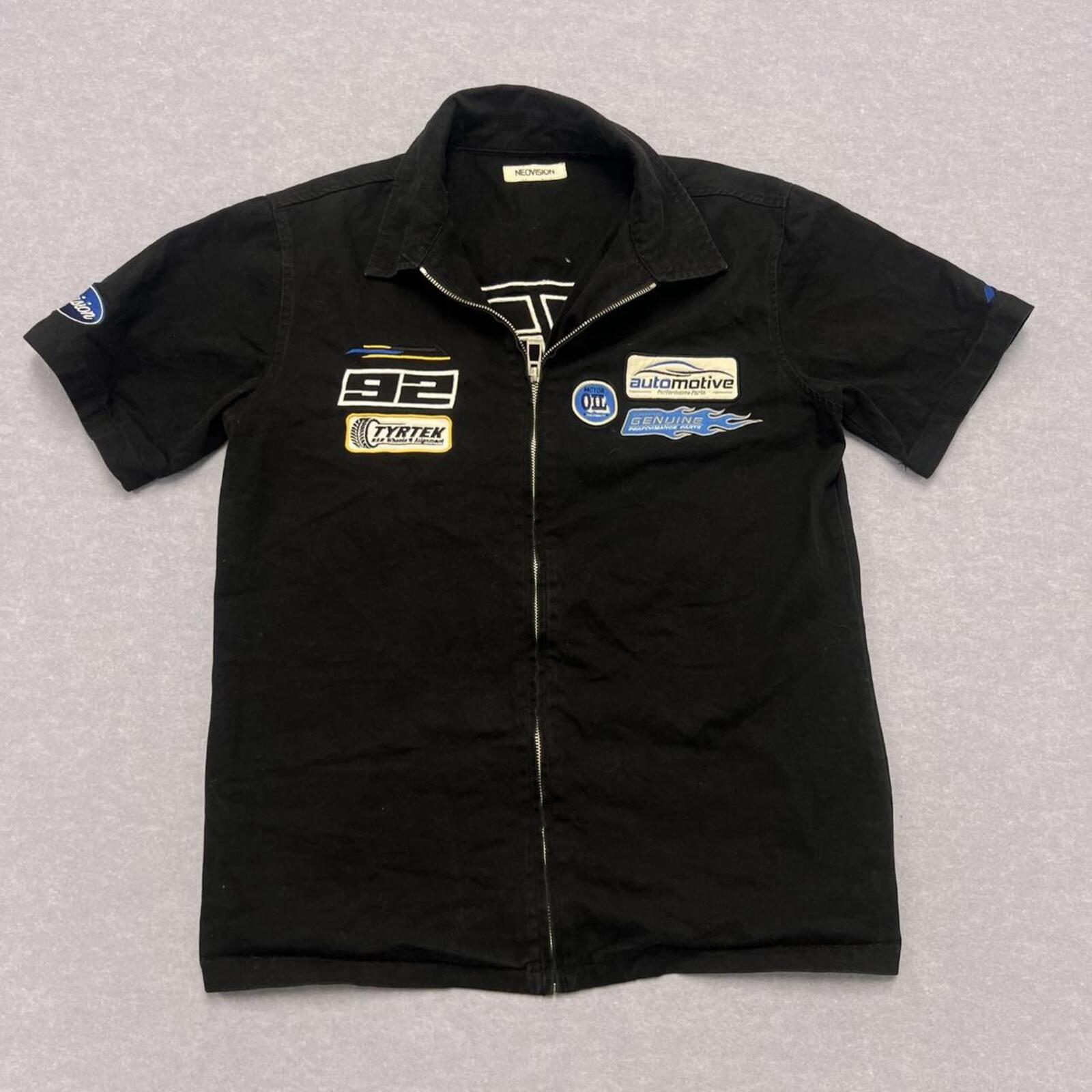 Neovision Racing Men's Black Streetwear Pit Crew Zip-Up Shirt Polo Y2K Large