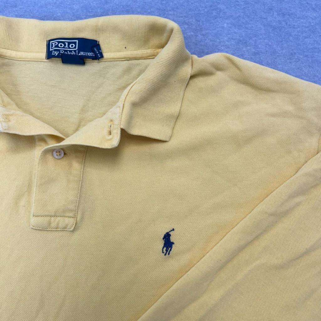 Vintage 90s Polo Ralph Lauren Yellow Long Sleeve Polo Shirt (Navy Pony) Men's XL
