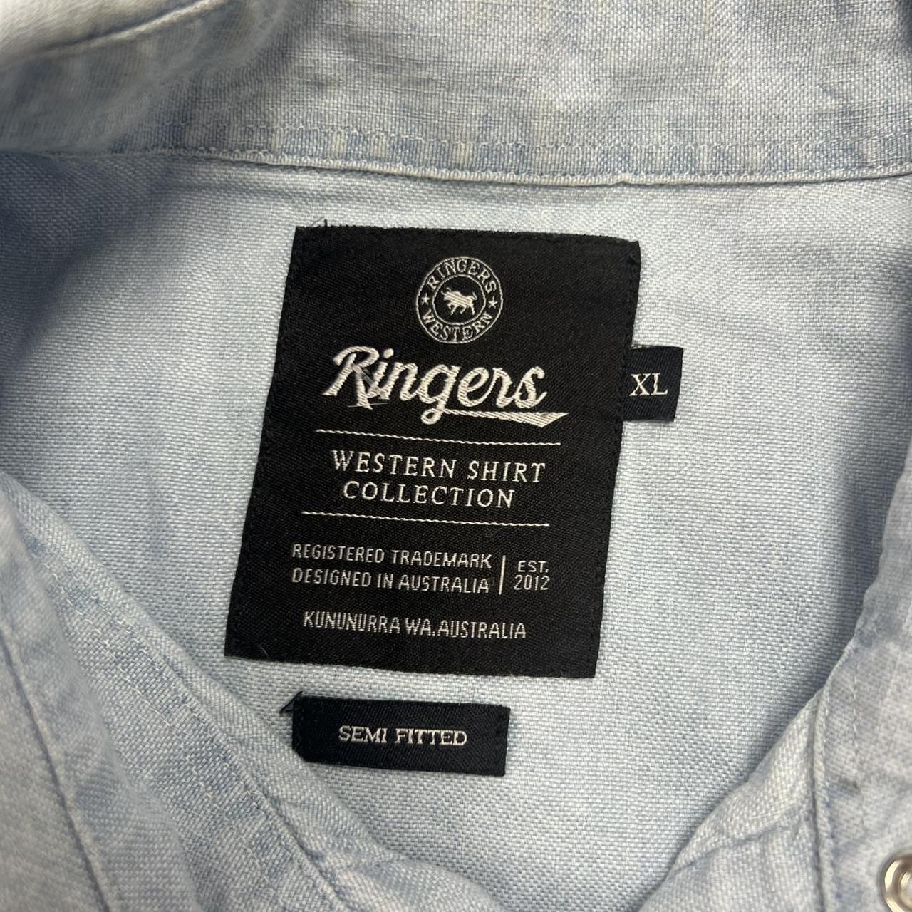 Vintage Ringers Western Light Baby Blue Embroidered Floral Pearl Snap Shirt XL