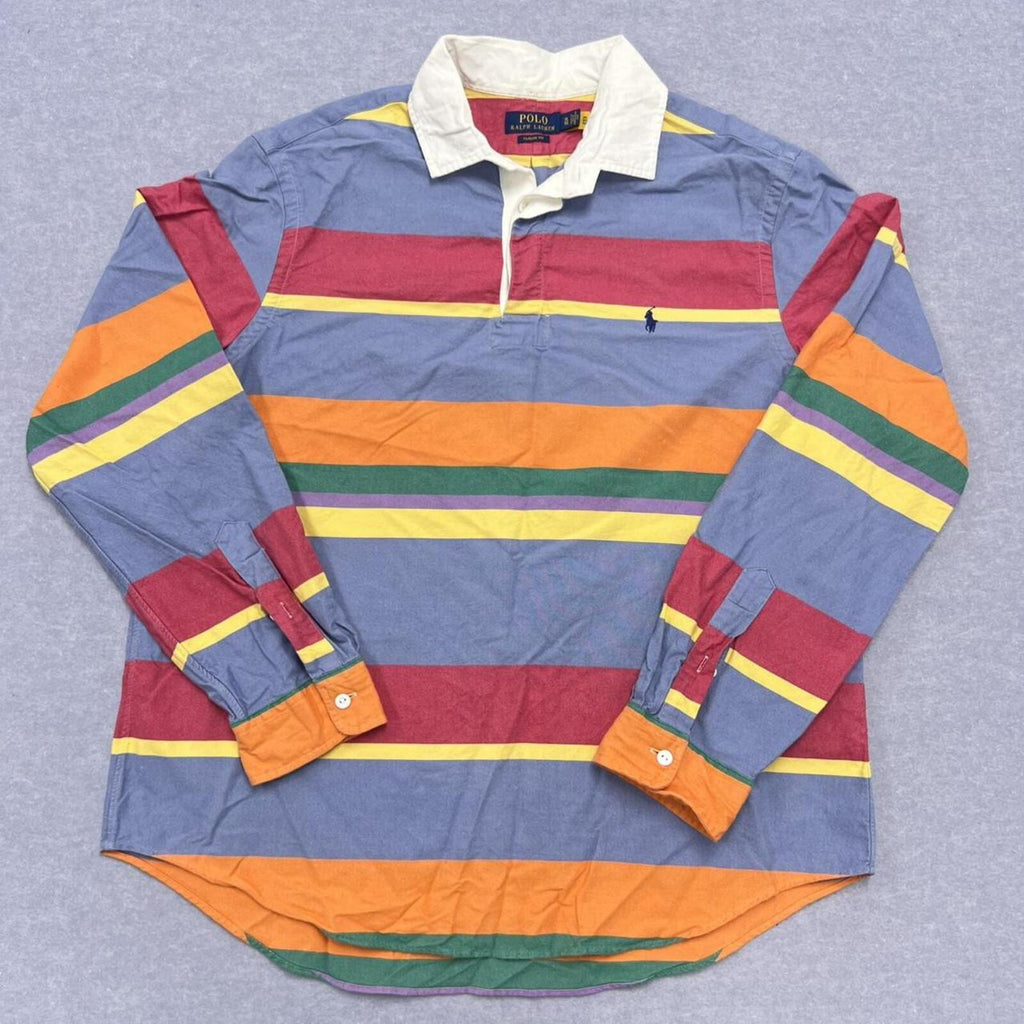 Vintage Polo Ralph Lauren Multicolour Rainbow Stripe Rugby Polo Shirt Men’s XL
