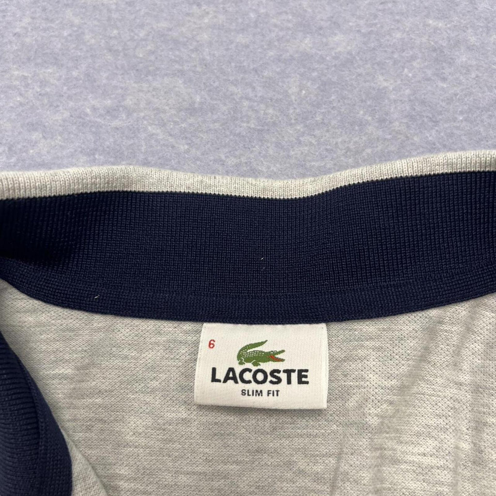 Vintage 1990’s Lacoste Grey & Navy Tipped Preppy Pocket Polo Men’s Slim 6 (XL)