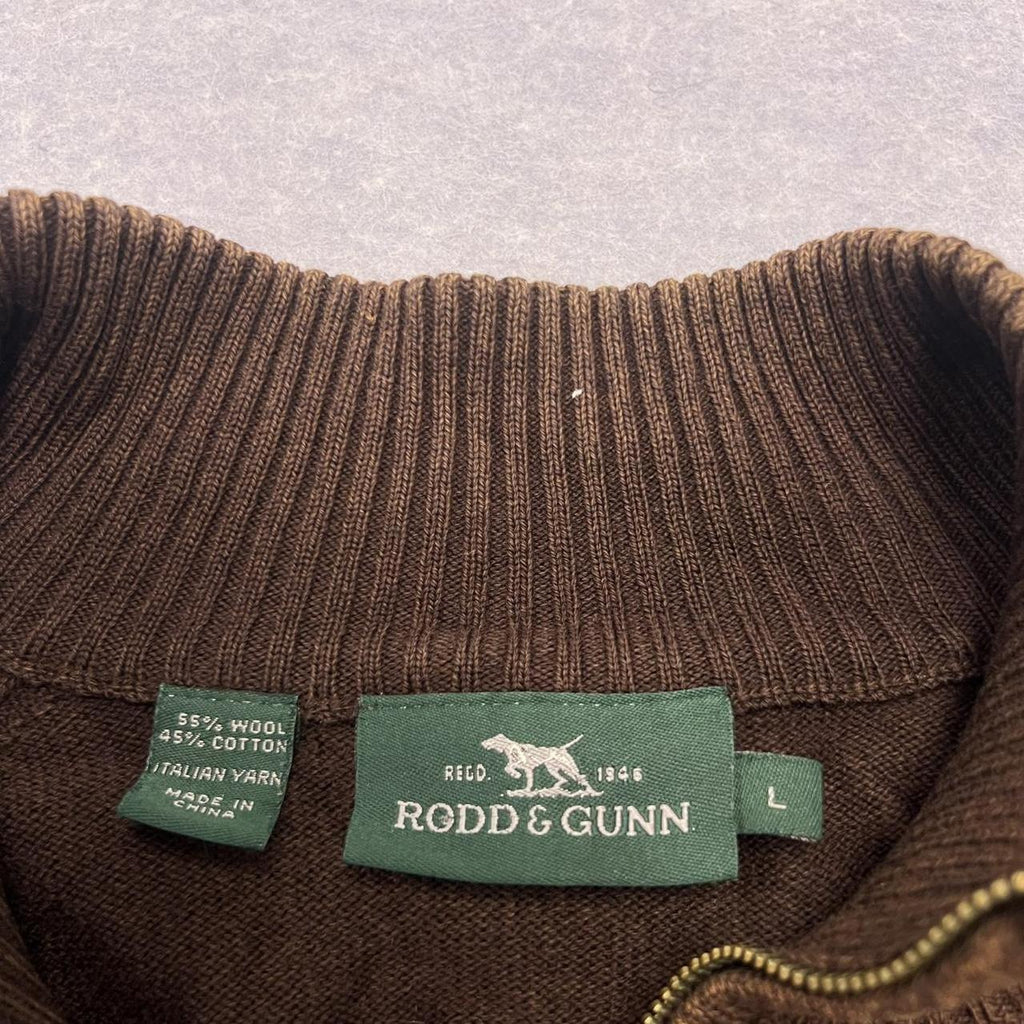 Vintage Rodd & Gunn Brown Wool Blend Full Zip Knit Jumper Men’s Large