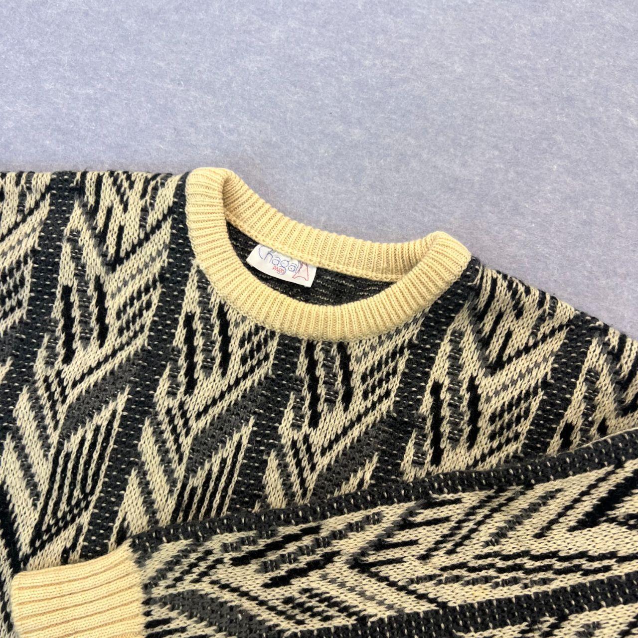 Vintage Chagal Paris Pure New Wool Knit Sweater White & Black