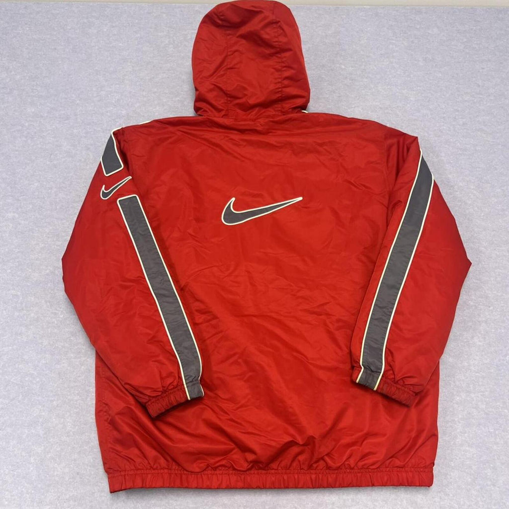 Vintage 2001 Nike Men's Red Fleece Lined Hooded Heavyweight Puffer Jacket Y2K XL