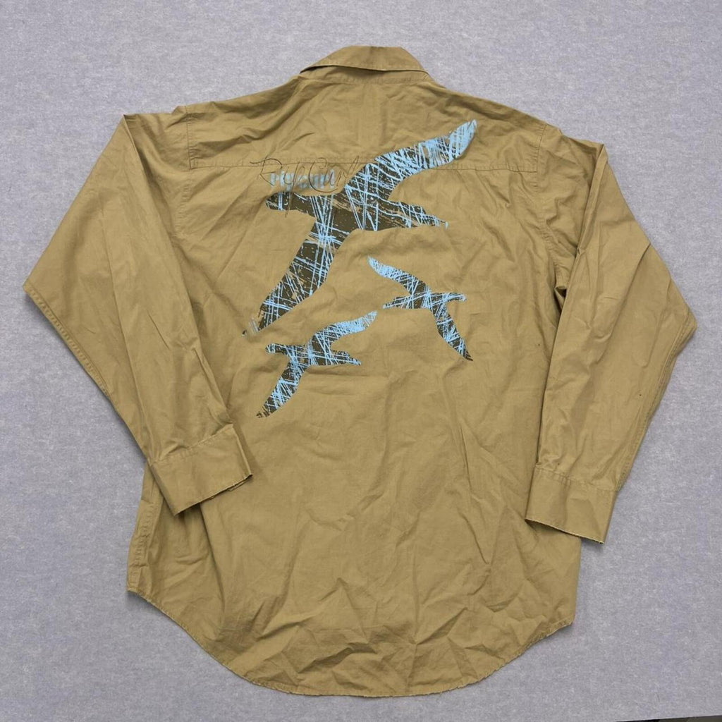 Vintage Rip Curl Men's Khaki Tan Long Sleeve Surf Shirt XXL Seagull Graphic Y2K