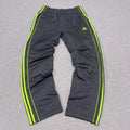 Vintage Adidas Men's Metallic Grey & Neon Green Striped Baggy Track Pants Medium