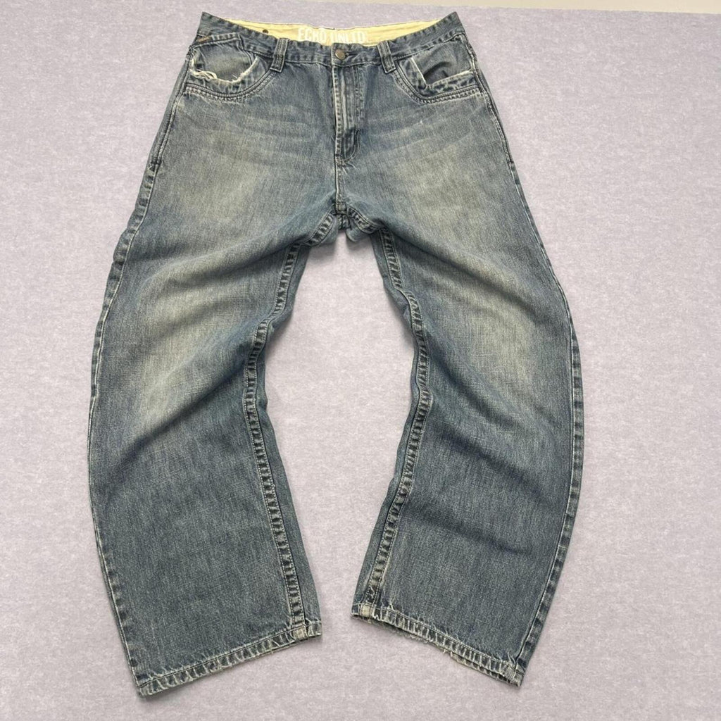 Vintage Ecko Unltd Baggy Jeans Light Wash Eagle Embroidery Y2K Men's W36