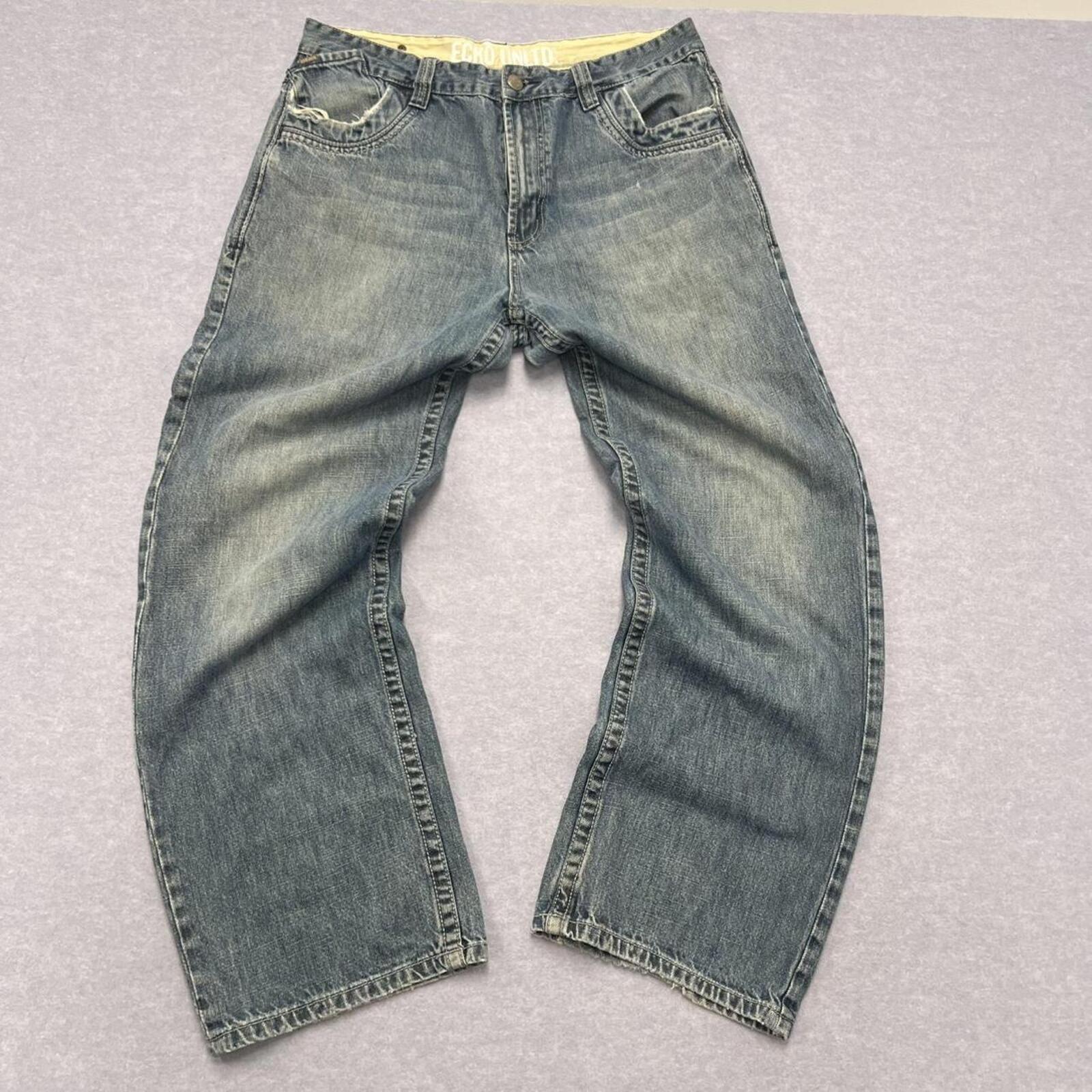 Vintage Ecko Unltd Baggy Jeans Light Wash Eagle Embroidery Y2K Men's W36