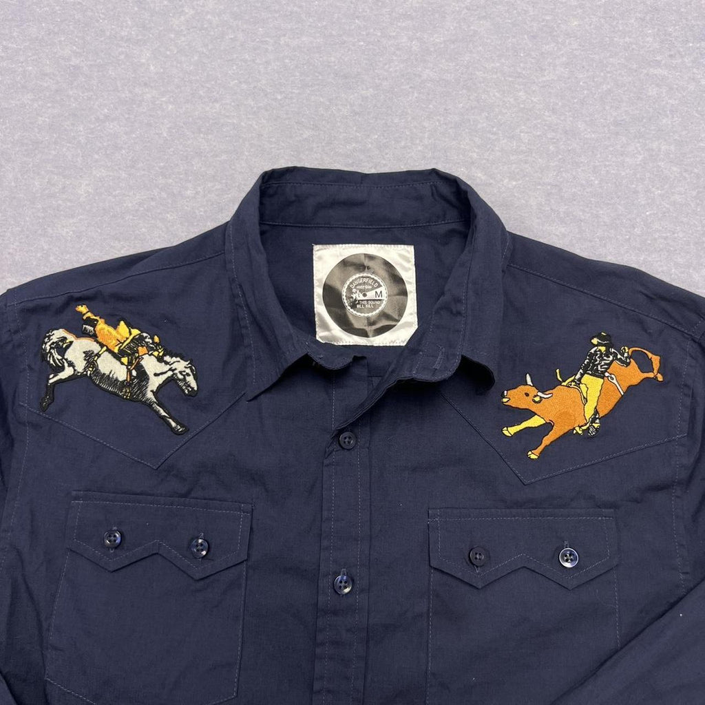 Vintage Dangerfield Men’s Navy Embroidered Western Cowboy Shirt Medium