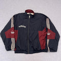 Vintage 90s Adidas Originals Navy & Burgundy ColourBlock SpellOut Windbreaker Track Jacket L